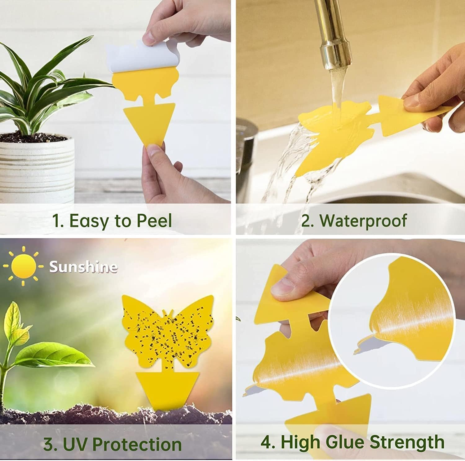Aieve 54 PCS Sticky Traps, Yellow Dual-Sided Sticky Insect Catcher, Fruit Fly Fungus Gnat Trap Killer with Twist Ties, for Whiteflies Mosquitos Fungus Aphids Leafminers Indoor Outdoor image number 3