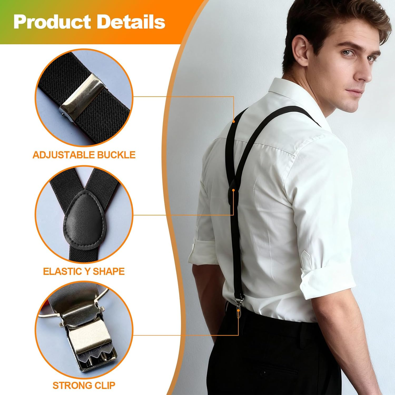 Suspenders for Men,Cozy CORE Fully Adjustable Y Shaped Elastic Suspender with 3 Strong Clips Adjustable Braces image number 1