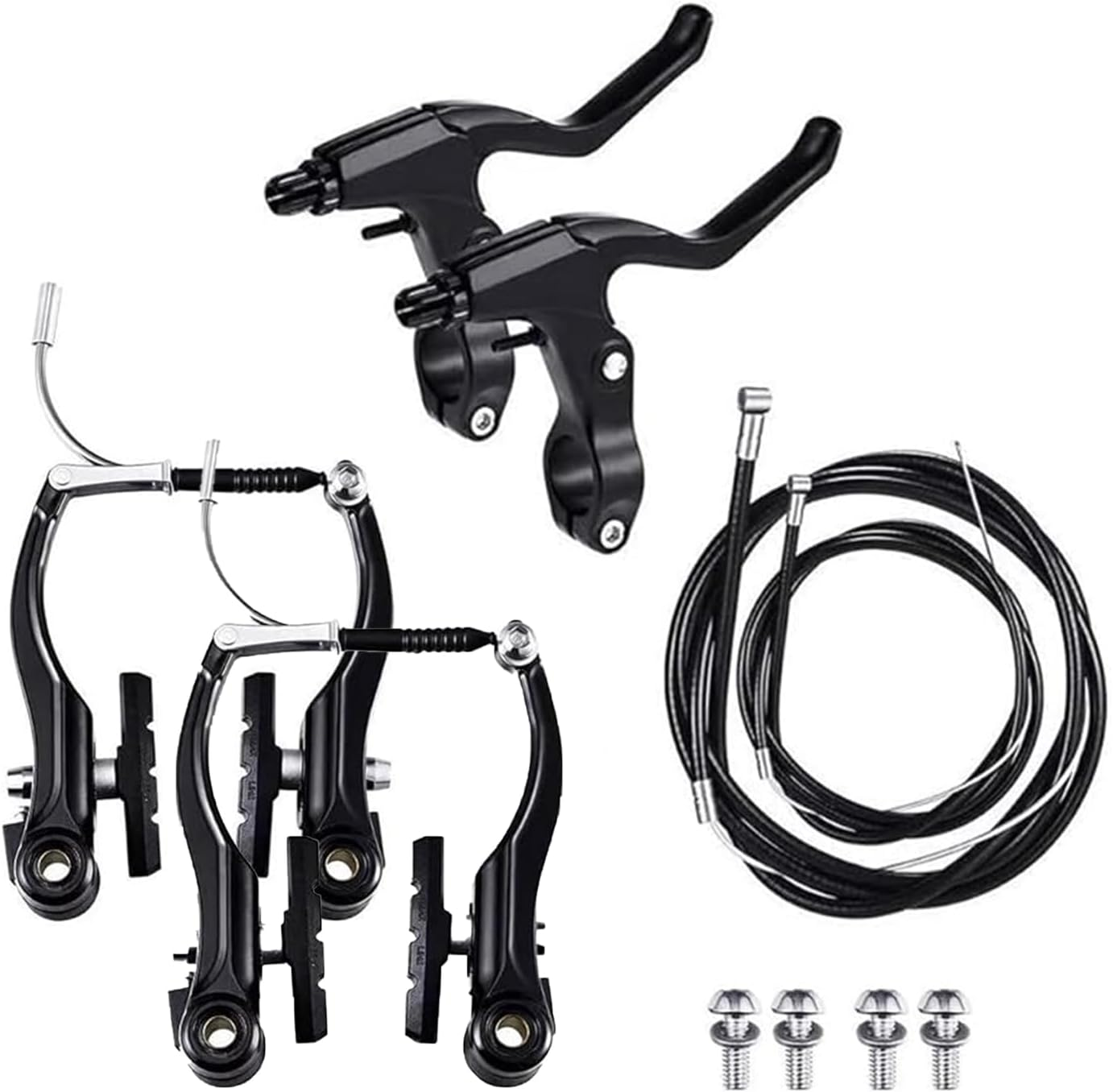 Roczential Brake Set for Mountain Road Bikes Front and Rear 70Cm 170Cm Cable Aluminium Alloy V Brake Kit with Levers Cables Pads Full Replacement System image number 4