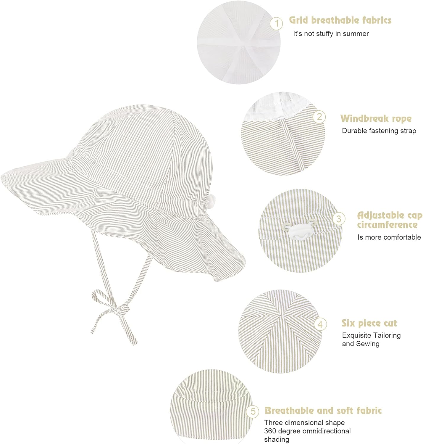 Zando Baby Boy Beach Hat Baby Girl Sun Hat UPF 50+ Toddler Caps for Boys Girls Infant Wide Brim Hats Baby Bucket Hat, Beige, 6-12 Months image number 3