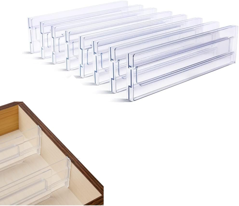 Changyeah 8 Pack Drawer Dividers Organizers,11.83-20.47"Adjustable Dresser Drawer Divider,Drawer Organizer Silverware and Utensils Separators, Wardrobe Storage Organization image number 1