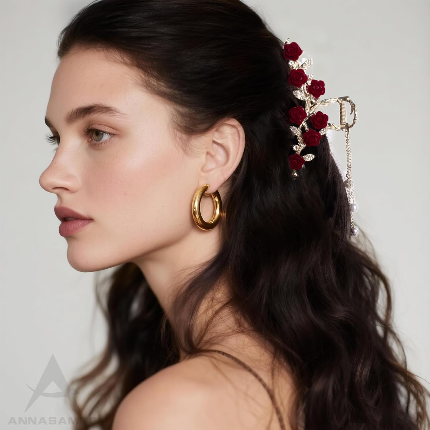 ANNASAMDO Pack of 4 Rose Flower Hair Clips Butterfly Large and Small with Tassel for Women Accessories image number 6