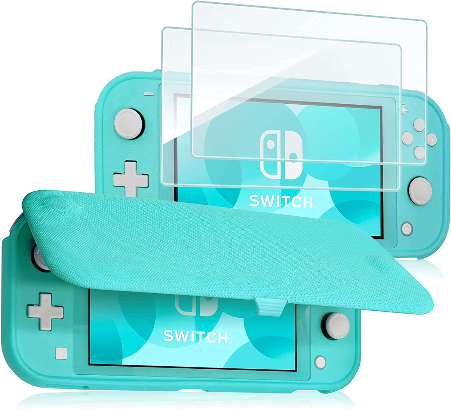 Procase Flip Cover for Nintendo Switch Lite with 2 Pack Tempered Glass Screen Protectors, Slim Protective Case with Magnetically Detachable Front Cover for Nintendo Switch Lite 2019 -Yellow