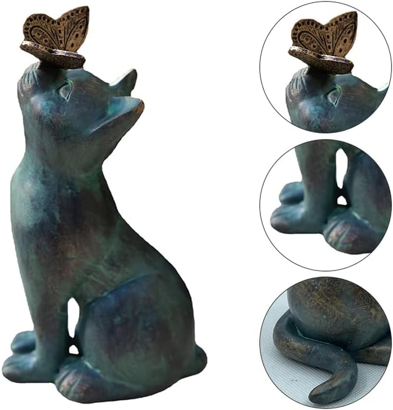 Resin Cat Statue,Cat Memorial Figurine with Butterfly,Curiosity Garden Statue,Outside Decorations,Animal Sculpture Handicraft,For Outside,Patio,Yard,Farmhouse,Garden image number 5