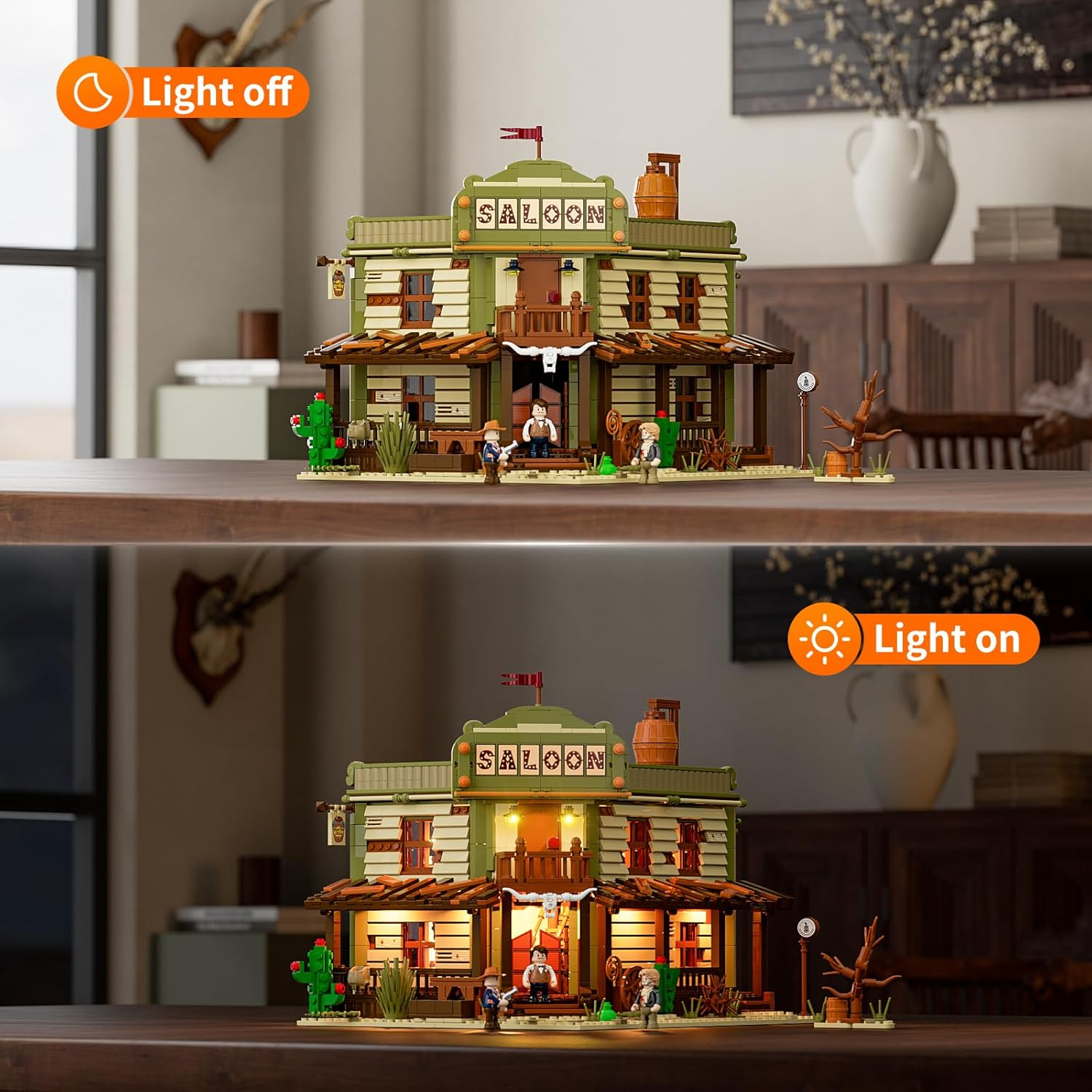 FUNWHOLE Western-Saloon Lighting Building-Bricks Set - the Old West Saloon LED Light Construction Building Model Set 2026 Pcs for Adults and Teen, F9021 image number 4