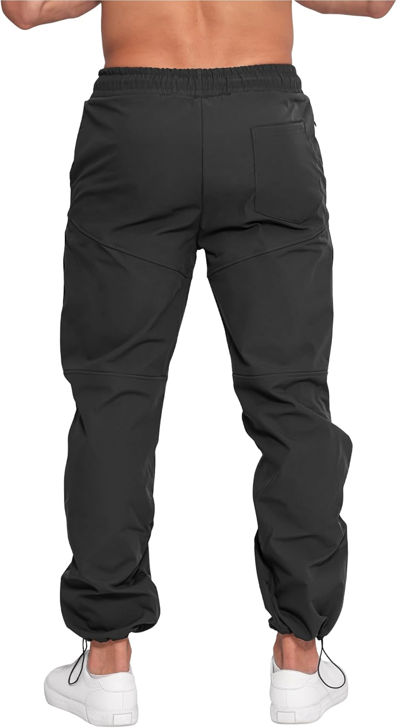 BROKIG Mens 3PT Hiking Softshell Pants,Waterproof Casual Fleece Functional Traveling Walking Pants Outdoor Trousers with Mesh Zipped Pockets image number 4