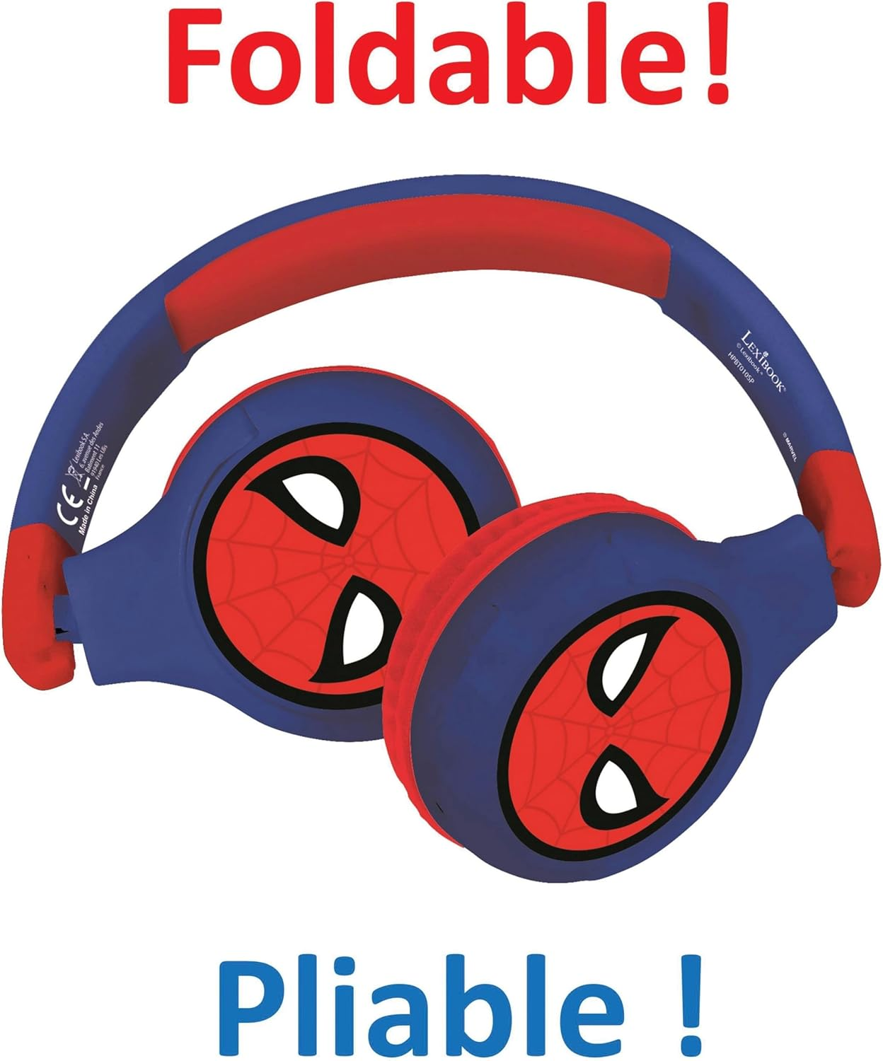LEXIBOOK, Spiderman, 2-In-1 Bluetooth Headphones Stereo Wireless Wired, Kids Safe for Boys Girls, Foldable, Adjustable, Red/Blue, HPBT010SPLXB image number 6