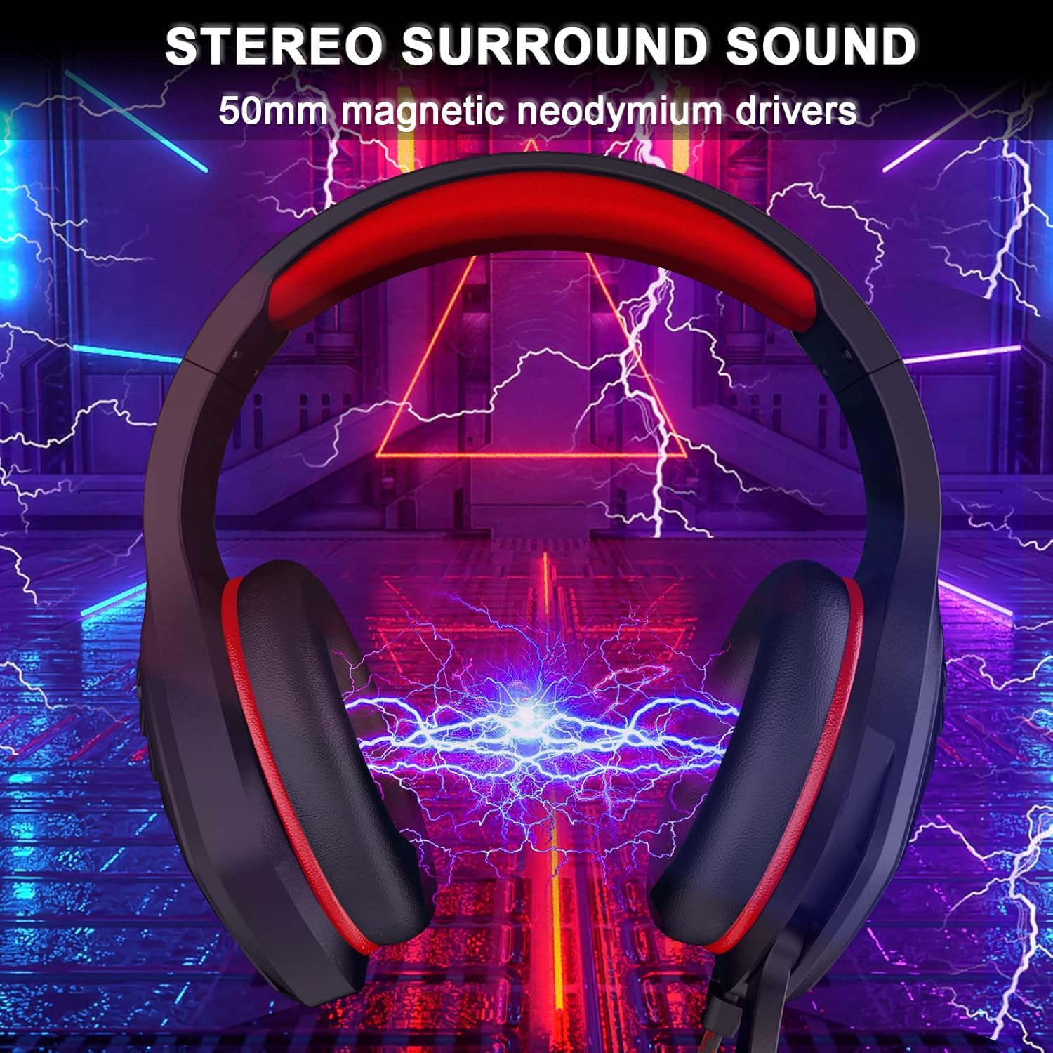 Gaming Headset with Microphone - for PC, PS4, PS5, Xbox One, Xbox Series X|S - 3.5Mm Jack Gamer Headphone with Noise Canceling Mic (Black&Red) image number 3