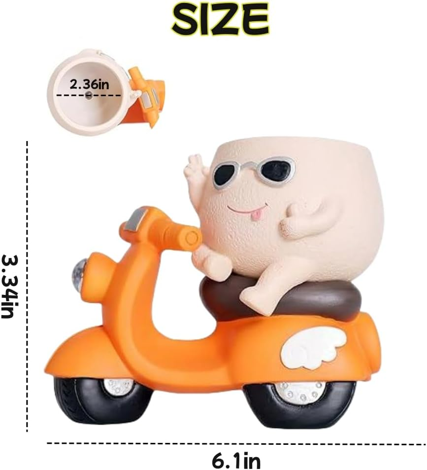 Unique Face Self Watering Planter Pots,Garden Pot with Drainage Hole,Cute Motorcycle Succulent Pot for Indoor Outdoor Funny Head Planters for String of Pearls Plant Live Gift Ideas for Christmas image number 5