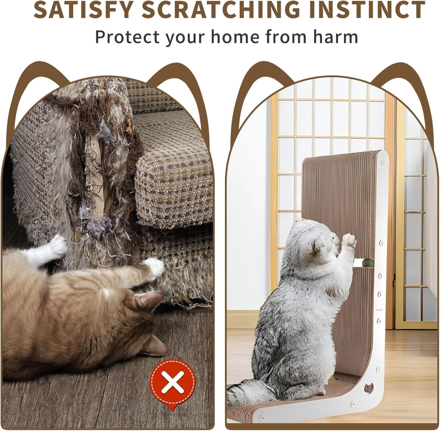 Cat Scratcher, Vertical Cat Scratching Board, 23.6 Inch/60 Cm L-Shape Cat Scratch Pads, Wall-Mount Cat Scratchers for Indoor Cats, with Built-In Catnip Toy Balls, Suitable for Large and Small Cats image number 5