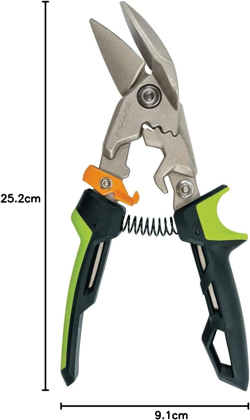Fiskars Powergear 1027210 Tin Shears Offset Right Cut up to 40% More Strength 10" Heat Treated Steel/Plastic Black/Green/Orange image number 5