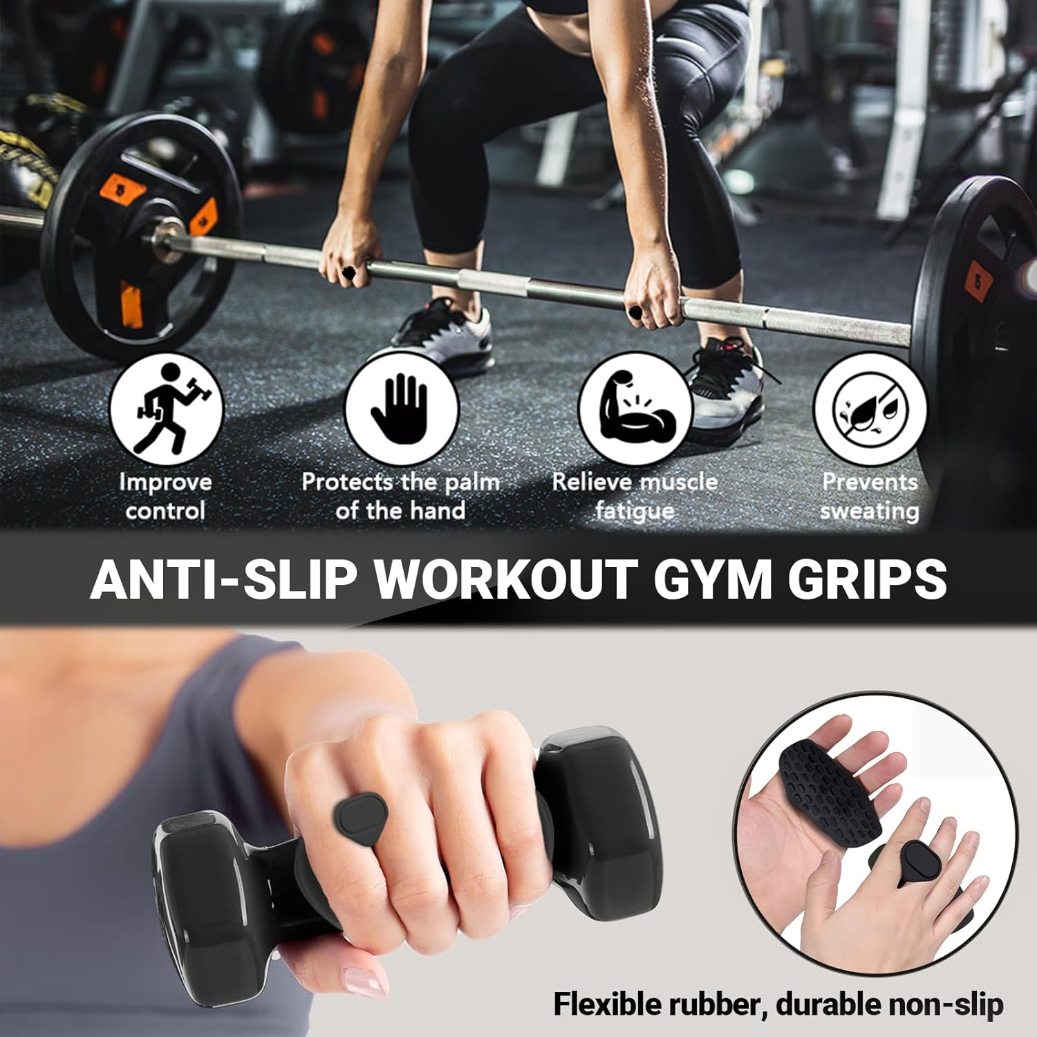 JOWILIN Anti-Slip Workout Grips, 1 Pairs Ergonomic Rubber Hand Protector Gym Grips Pads for Weight Lifting, Pull-Ups, Deadliftss, Rows, Gym Training and Exercise for Men, Women image number 5