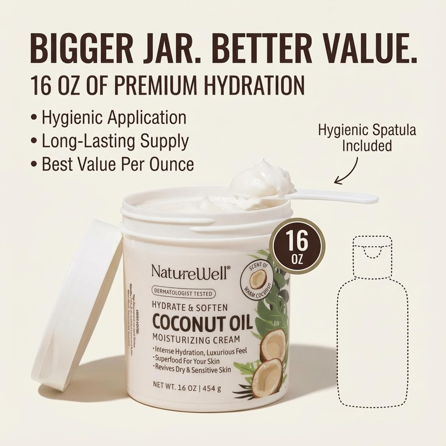 Naturewell Extra Virgin Coconut Oil Moisturizing Cream 16 Oz image number 3