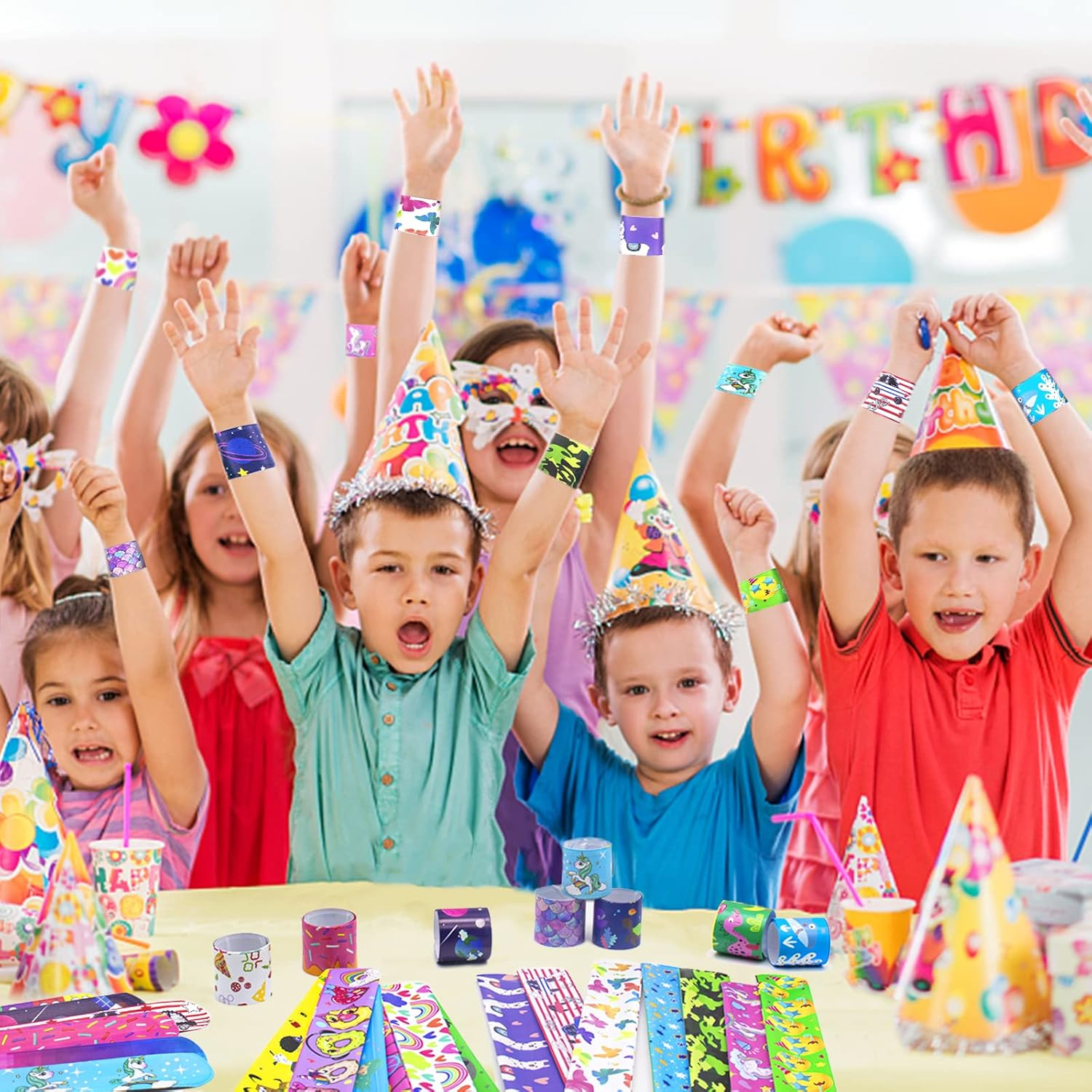 30 PCS Slap Bracelet for Kids Party Bag Fillers, Boys & Girls Mix Wristbands Fun Boys and Girls Snap Bands Bulk Vinyl Rolls for Birthday Gift Goodie Bag Flavors School Classroom Little Toys image number 1