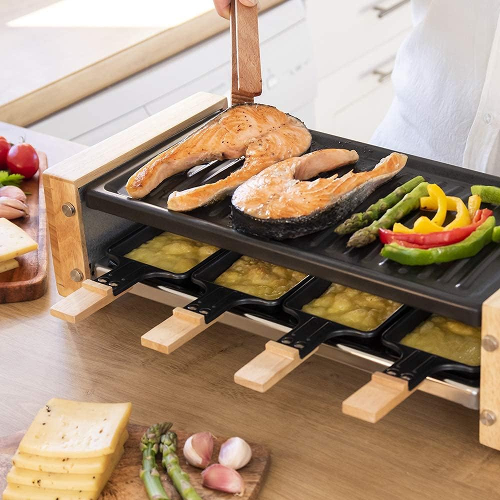 Cecotec Cheese&Grill Wood Raclette 8200 Wood Black. 1200 W, Grill Surface, 8 Individual Pans, Non-Stick Plate, Adjustable Thermostat, Removable Design image number 5