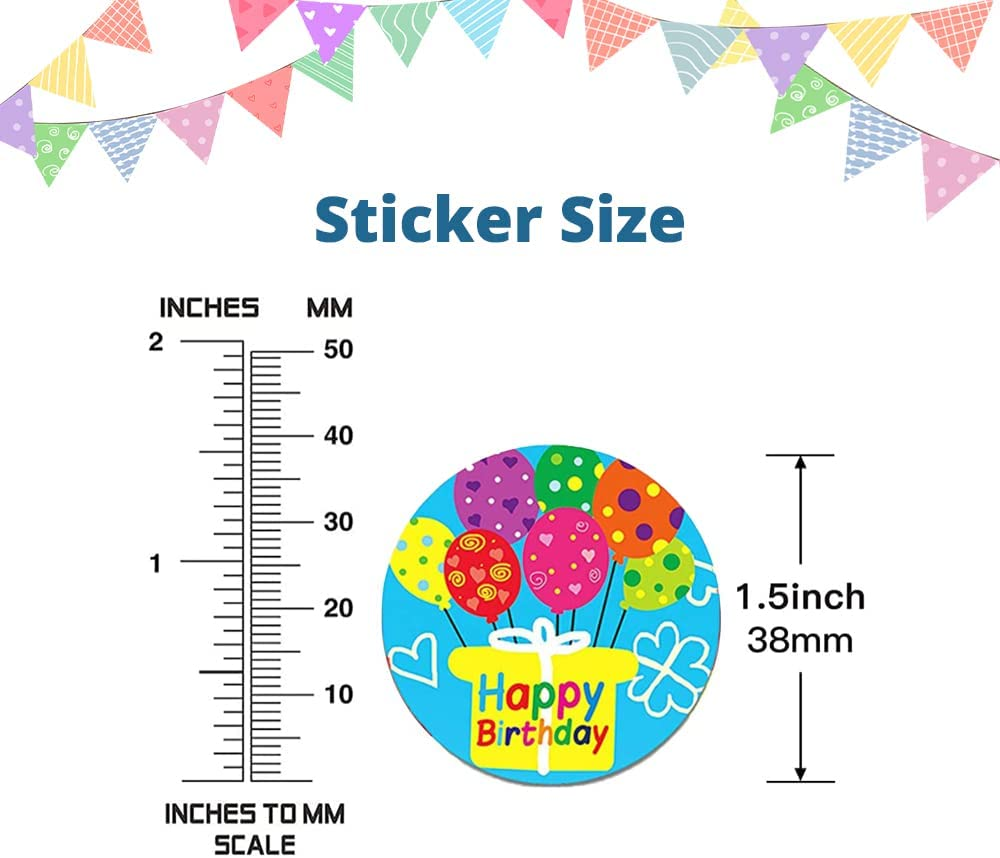 MIYKA 500 Pcs Happy Birthday Stickers Colorful Kid Birthday Stickers Decoration in 8 Designs for Kids Children Students