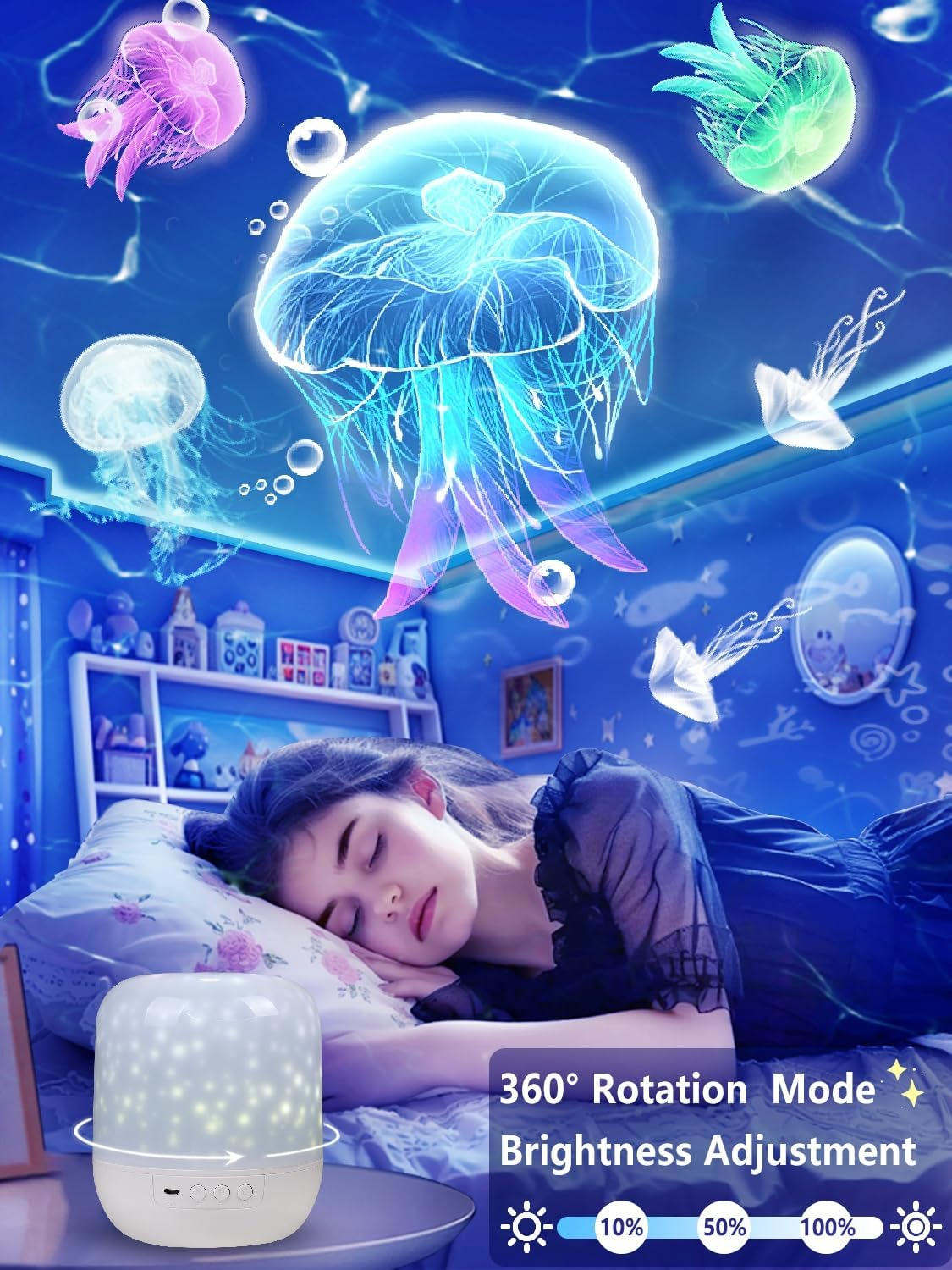 21 Sets of Films + Kids Night Light Projector, Projector Night Light for Kids Bedroom, Ceiling, Star Galaxy Projector with 360&deg; Rotation, Dimmable for Baby Toddler Girl, Christmas, Nursery, Room Decor image number 6