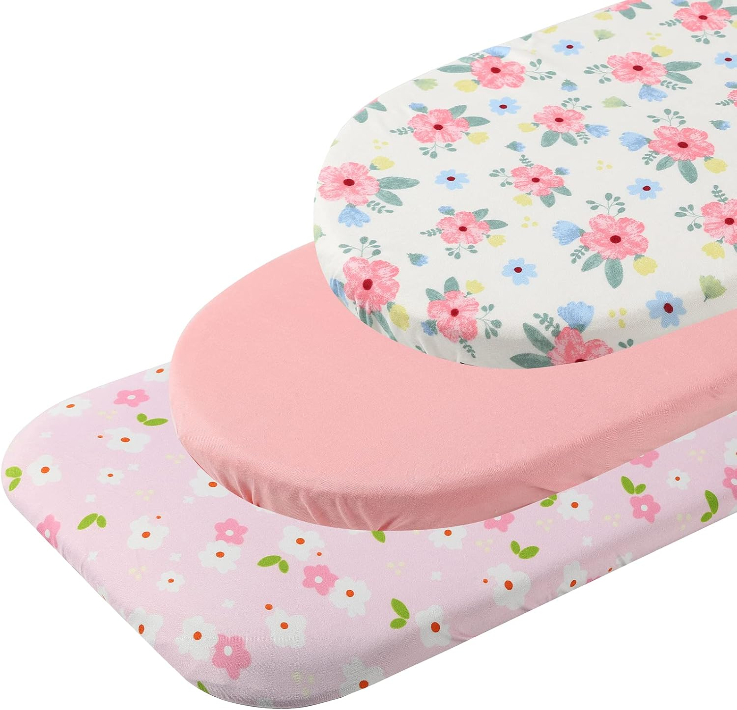 Bassinet Sheets Set 3 Pack for Baby Girl, Stretchy Soft Jersey Knitted Fitted Sheet Universal for Oval Rectangle and Hourglass Bassinet Mattress, Pink Floral image number 6