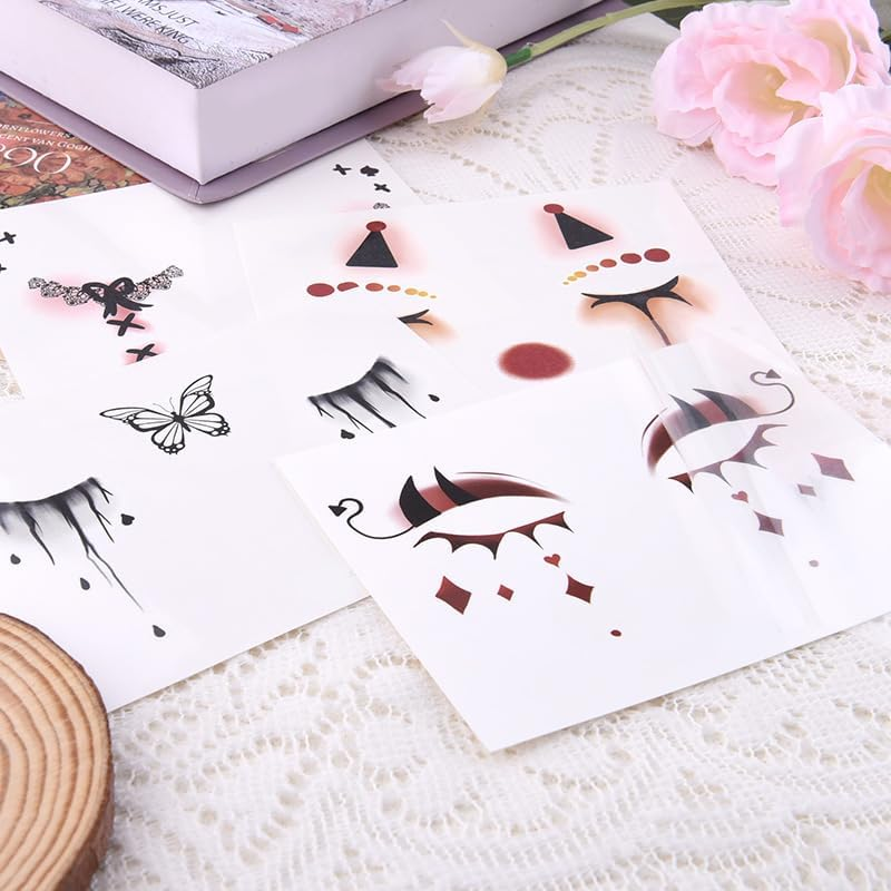 Halloween Eyeshadow Sticker for Women Gothic Face Lace Bow Butterfly Temporary Tattoos for Halloween Costumes Masquerade Cosplay Party 4PCS Makeup Decal Stickers