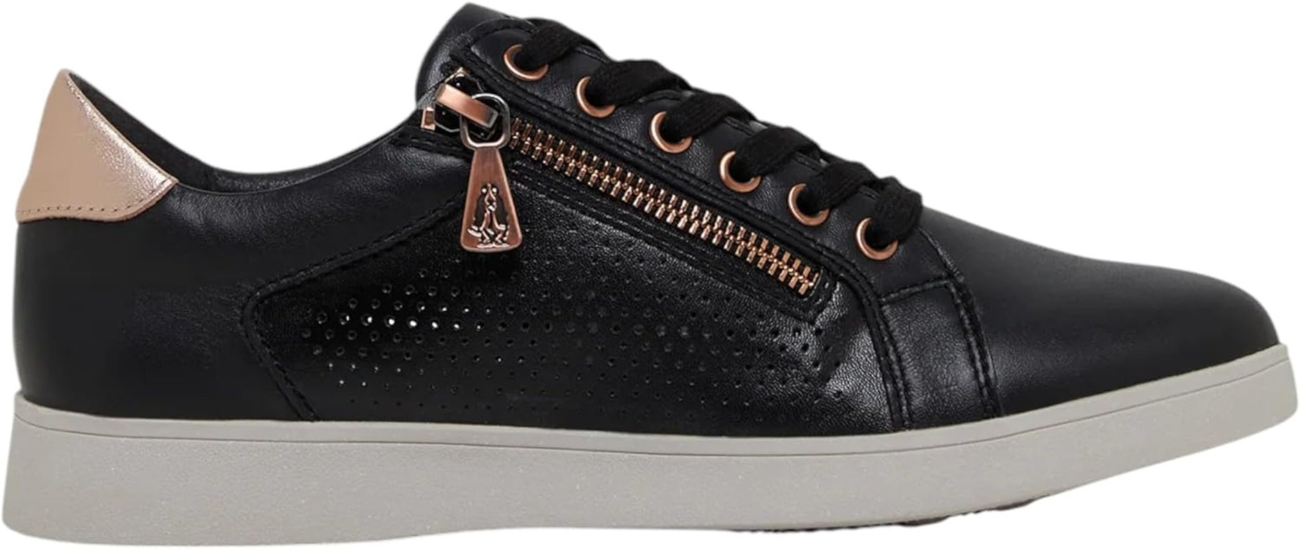 Hush Puppies Womens Mimosa Perf Ladies Sneakers Zip Black Casual Lace up Shoes 8.5 Black/Copper image number 6