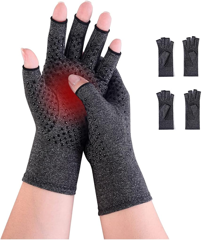 Donfri 2 Pairs Arthritis Gloves Fingerless Gloves Non Slip Compression Gloves for Rheumatoid & Osteoarthritis Hand Gloves Provide Arthritic Joint Pain Symptom Relief Men & Women M