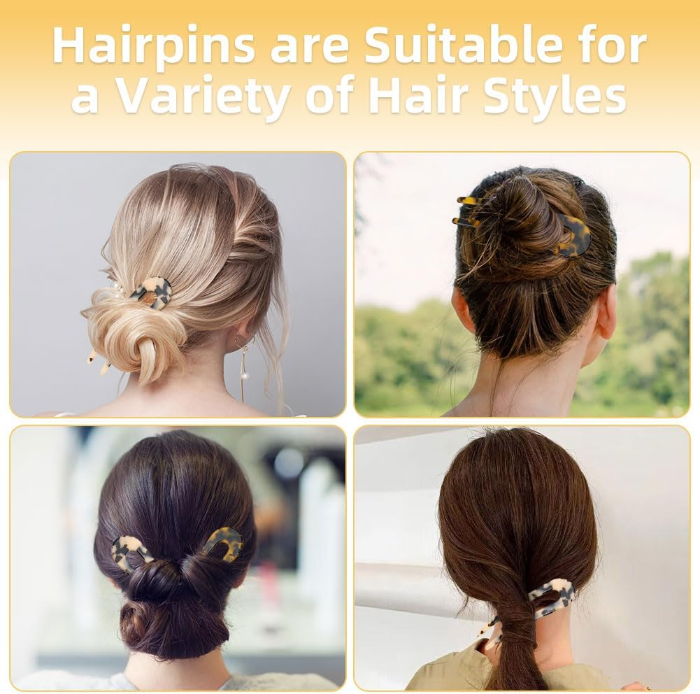 AYESY French Hairpin, 2 Pieces U-Shaped Hair Pins Acetate Tortoiseshell Fork Rods Delicate French Twist Pins for Bun Girls and Women Hair Fork Hairstyle Accessories image number 5