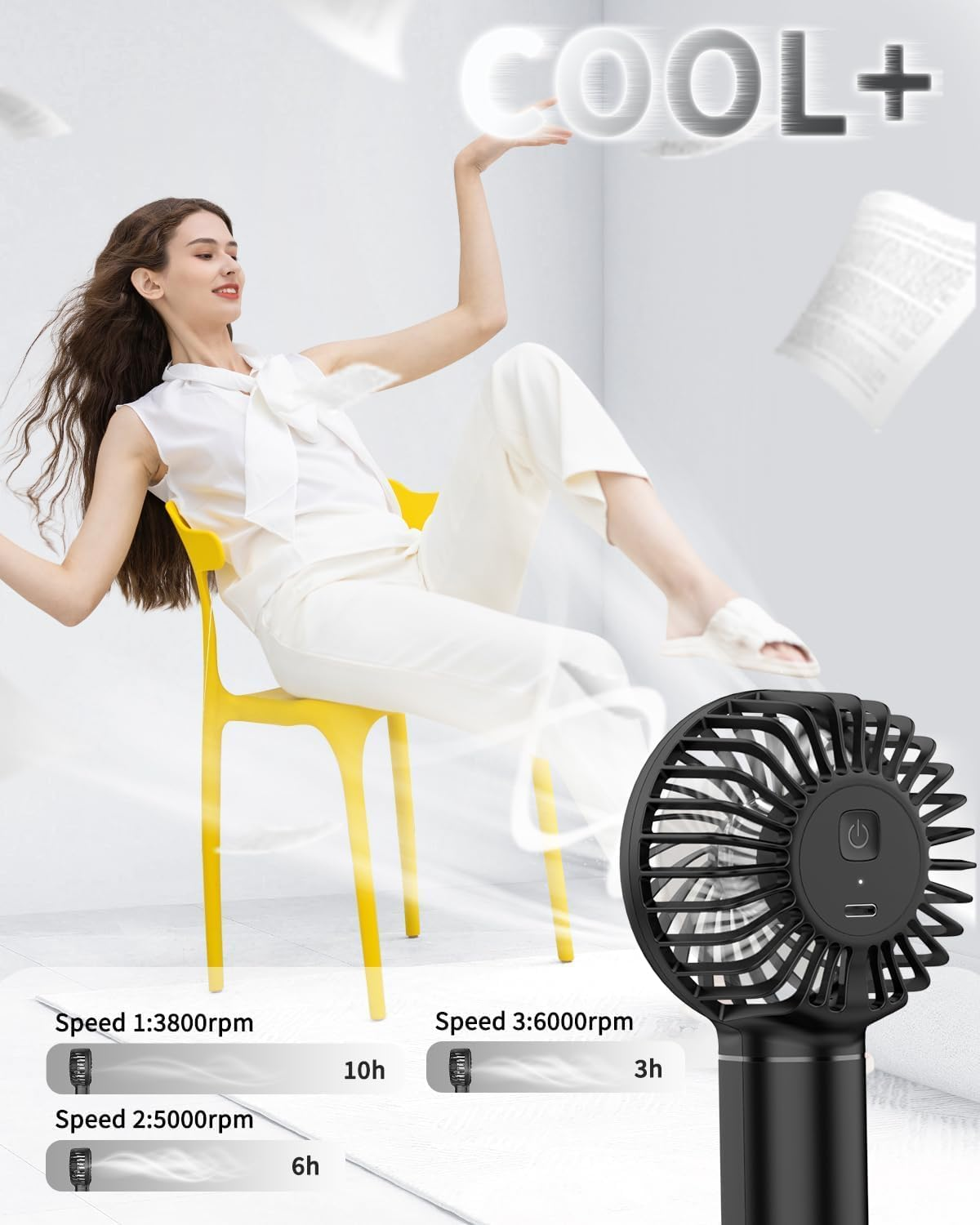 Easyacc Mini Handheld Fan Portable Personal Pocket Fan 5.5-17H 3 Speeds with Lanyard and Detachable Base Cooling Desk Fan for Kids Elderly Women for Travel and Home - 2600Mah Black image number 3