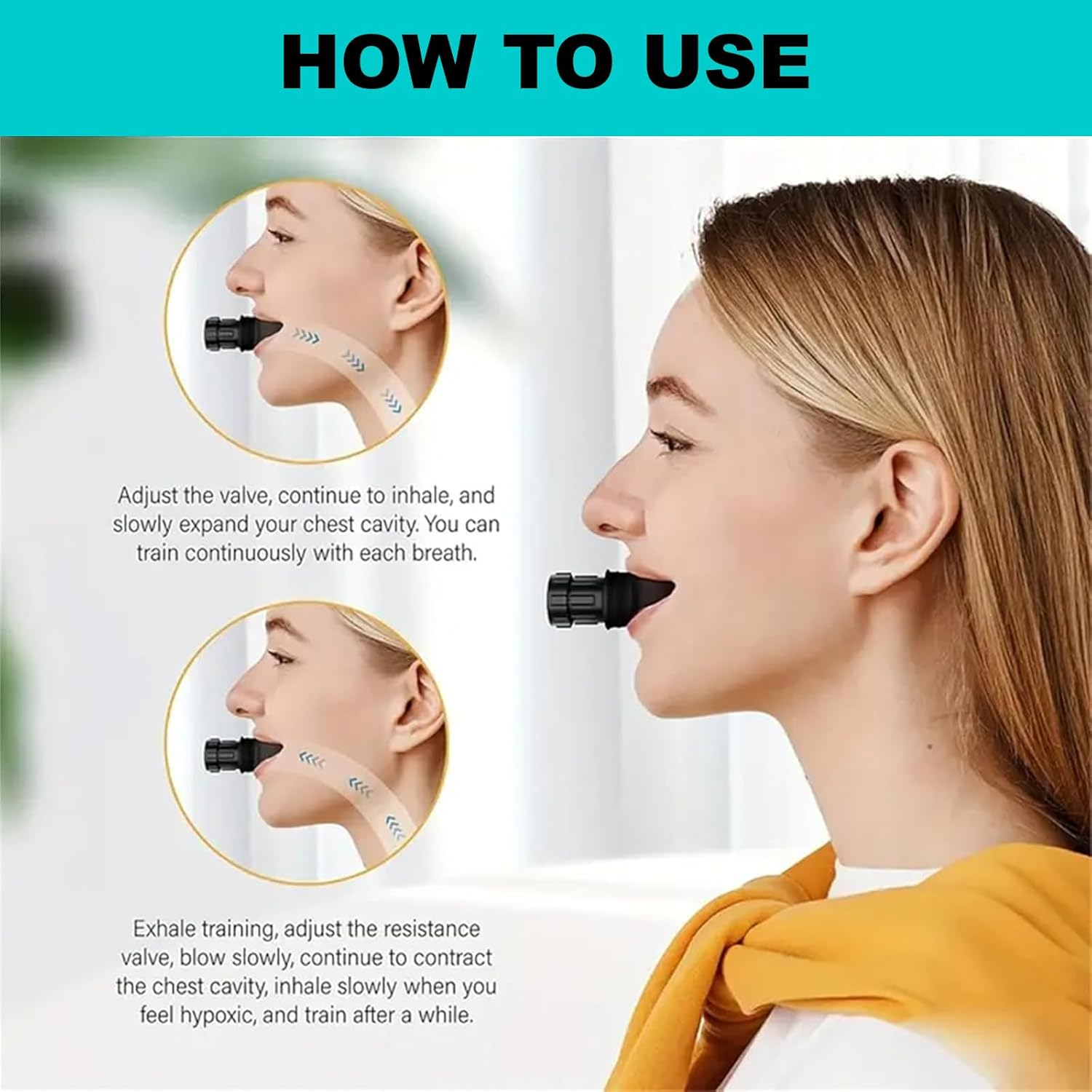 Adjustable Resistance Lung Capacity, Respiratory Trainer Compact Lung Exercise Device for Exercise Trainer, Easy to Carry, Easy to Clean, Portable Exerciser (Black) image number 4