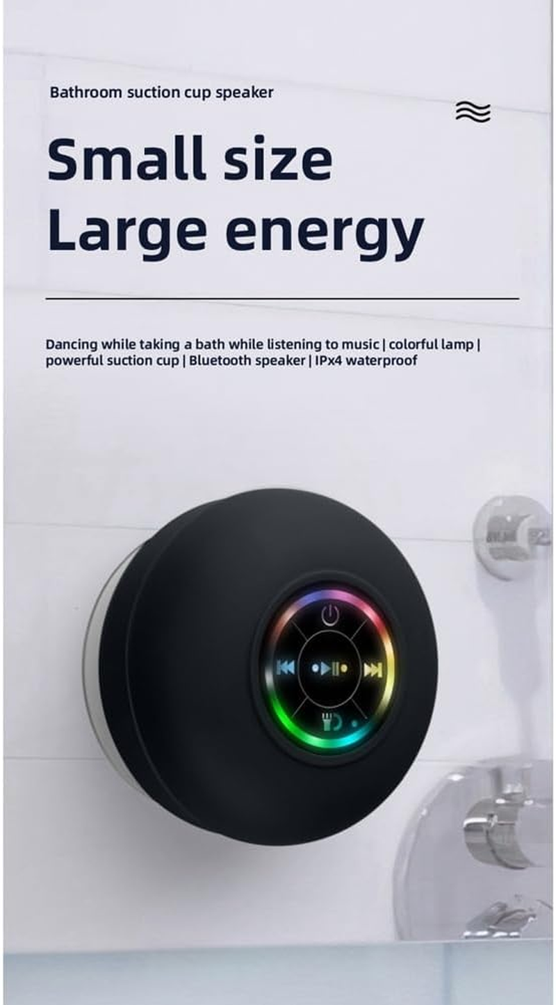 Tuperoymse 1Set Mini Bluetooth Speaker Bathroom Audio Wireless Shower Speakers RGB Light Bluetooth Suction Cup Speaker Waterproof, Black, 00344946A1 image number 5