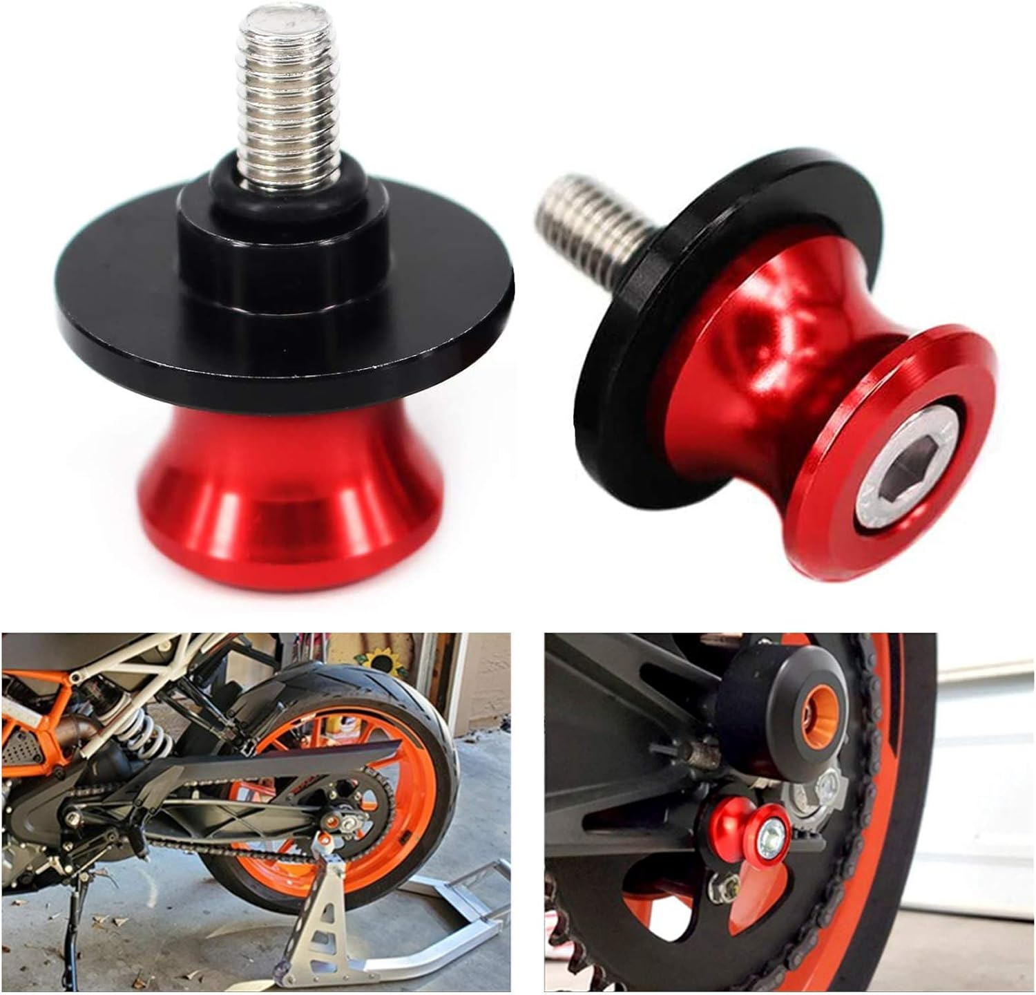 2Pcs M8 Swingarm Spools, Motorcycle Swing Arm Spools Swingarm Sliders Motorbike Swing Arm Stand Screw M8 CNC Aluminum Swing Arm Sliders Protector 8MM Fit for Suzuki, Motorcycle Accessories Red image number 6