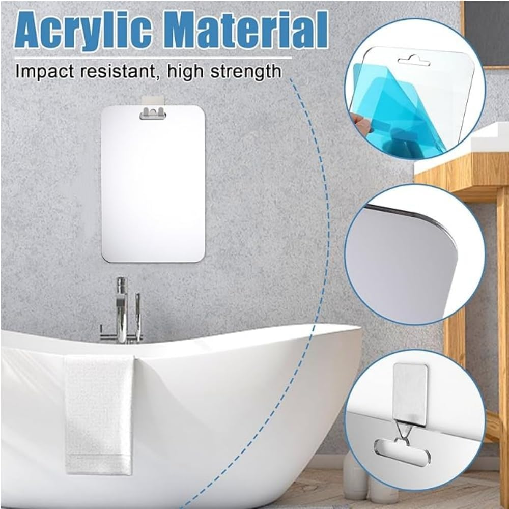 HIDOSNG Shower Mirror anti Fog 25 * 18CM Extra Large Fogless Shower Mirror with 2 Steel Razor Hooks&Updated Fogless Tech PET Film image number 3