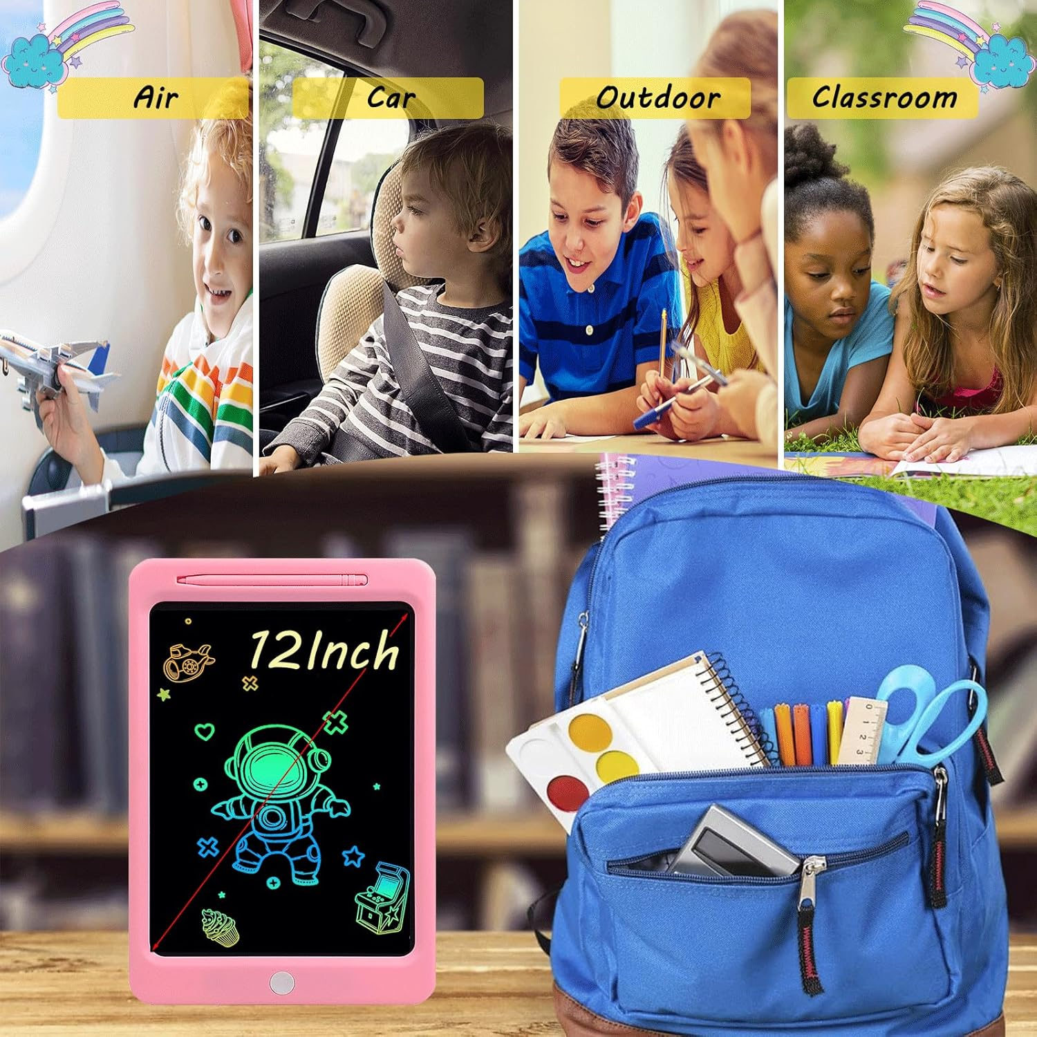 Toys for Girls,Lcd Writing Tablet 12Inch,Colorful Doodle Board Electronic Drawing Tablet for Kids Age 3-8 Years Christmas Birthday Gifts Travel Essentials,Pink image number 3