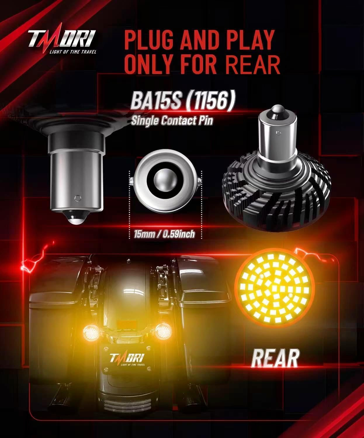 Upgraded Motorcycle Rear LED Turn Signals: 2-Inch 1156 Bullet Rear Turn Signals with 2 Smoke Lens Covers &ndash; Super Bright, Compatible with Har-Leydavidson Touring, Sportster, Dyna & Softail (2001&ndash;2021) image number 5