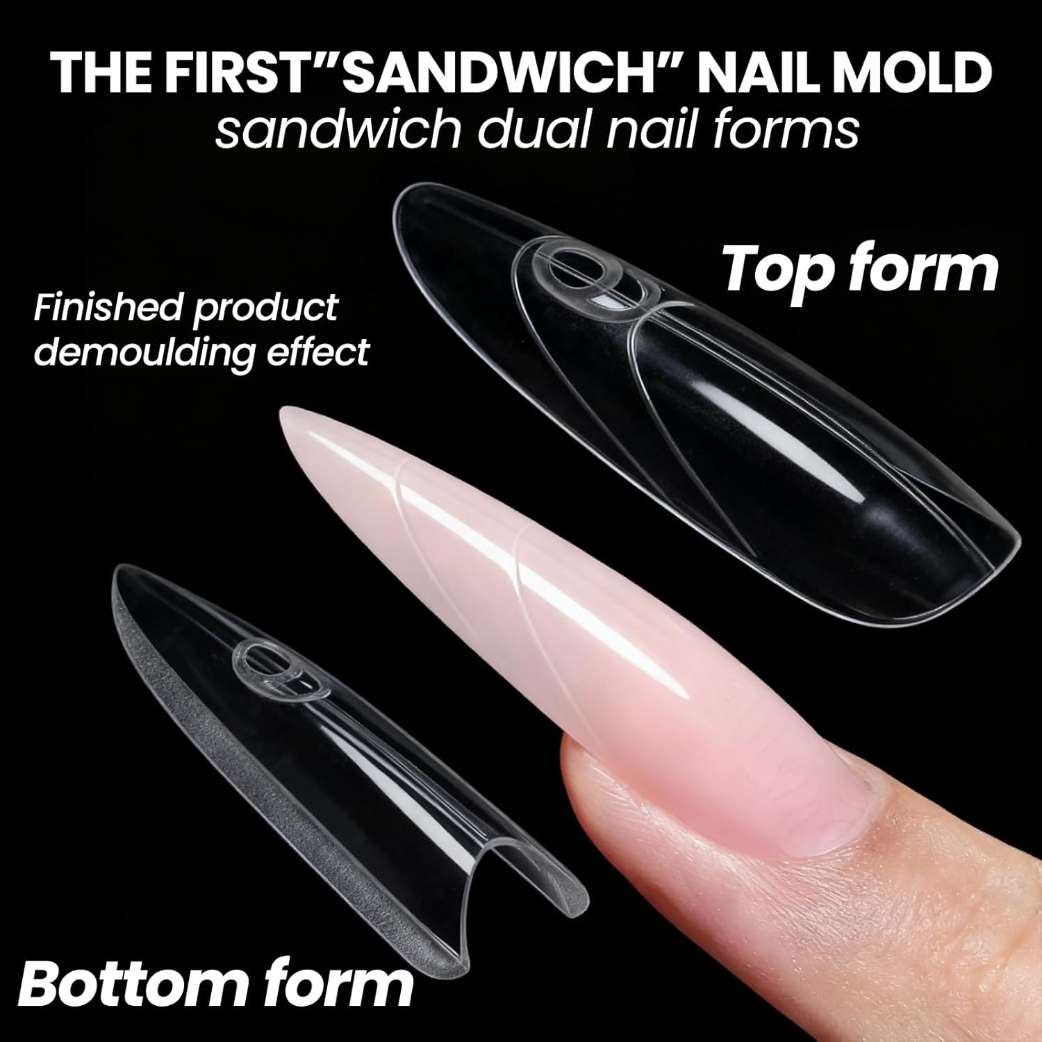 Sandwich Nail Dual Forms - 240Pcs | Almond round Shape Nail Extension Kit with Alignment Guides | Reusable Mold for Builder Gel & Polygel (Almond Round) - Long Coffin Shape image number 2