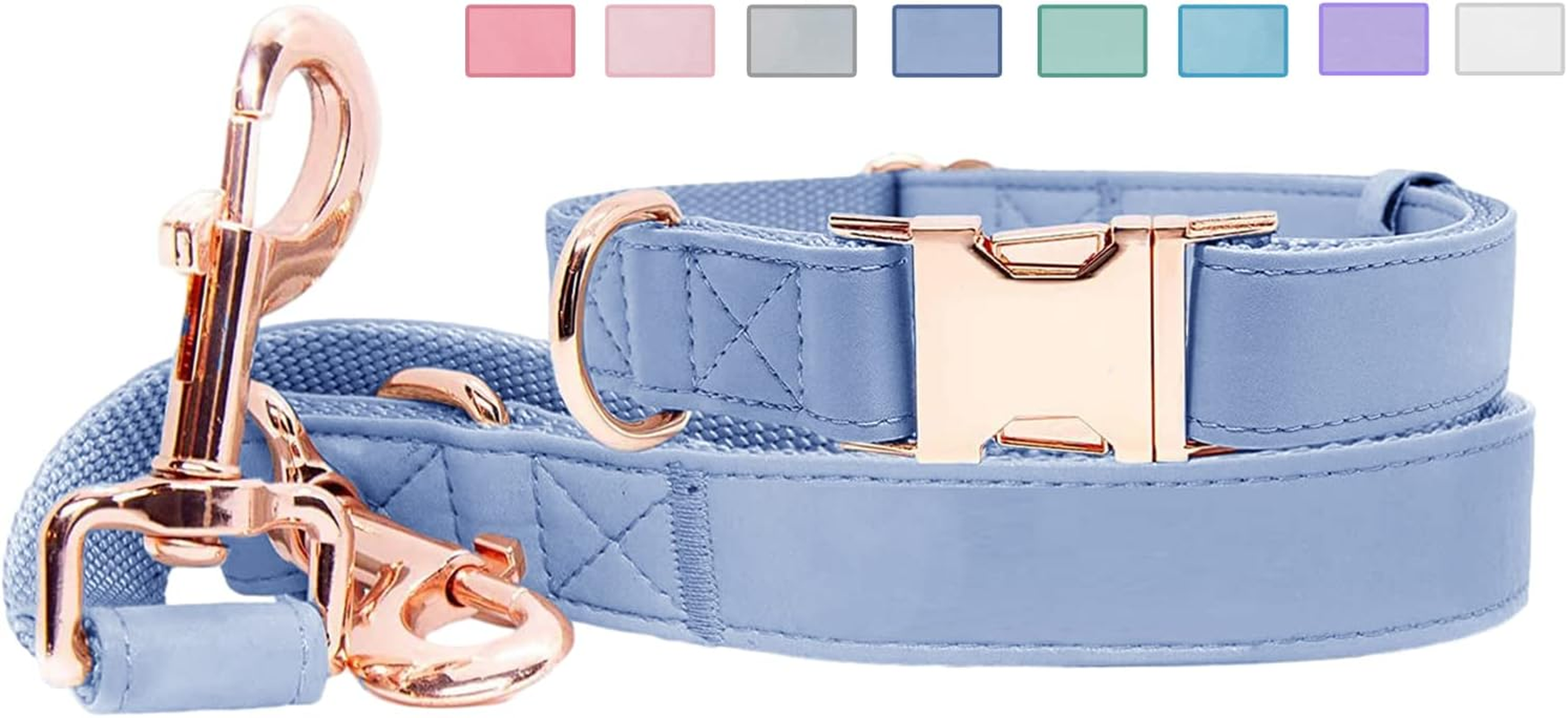 Soft Leather Dog Collar and Leash (6.6') Set - Stylish Rose Gold Heavy Duty Metal Buckle, 4 Adjustable Lengths Leash for Small Medium Large Dogs - Comfortable & Easy to Clean (Green, L(15.4"-24.8"))