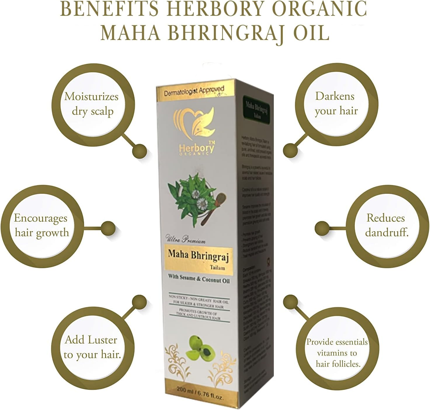 Herbory Mahabhringraj Tailam Anti-Dandruff Hair Oil for Unisex - 200Ml image number 3