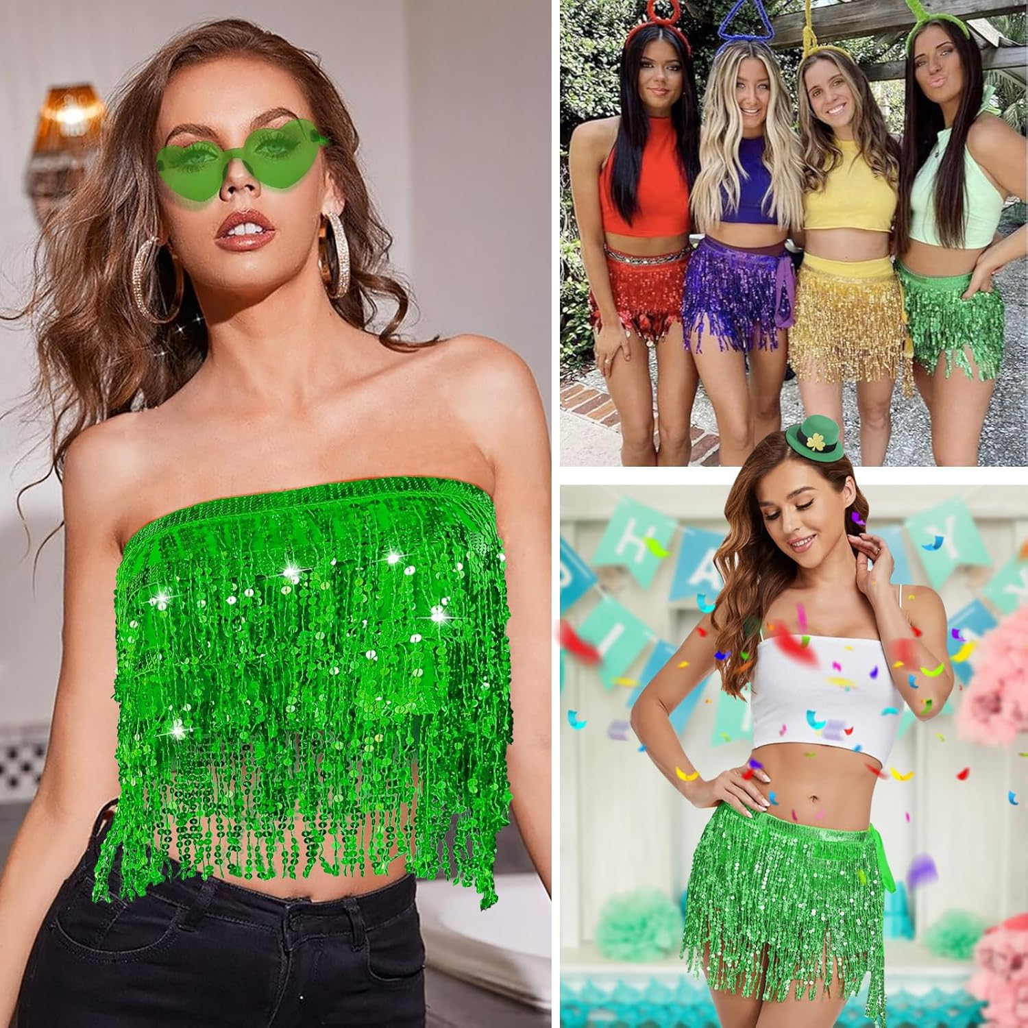 Women'S Classic Sequin Tassel Skirts Adjustable Rave Fringe Hip Scarf Sparkle Ballet Belly Dance Party Mini Tutu Petticoat Skirt for Festival Cosplay Costume image number 6