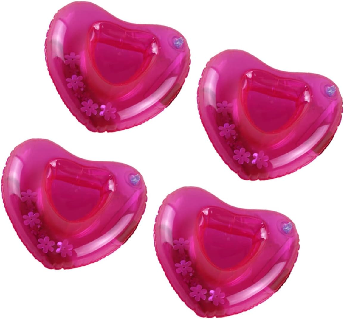 KICHOUSE 4Pcs Rosy Heart Shape Drink Cup Holder Inflatable for Summer Beach Toys