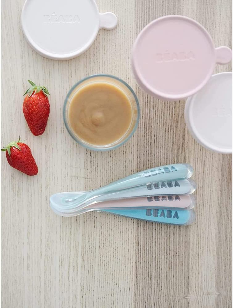 BEABA 1St Stage Silicone Spoons Set (4 Pack), Soft Rounded Tip and Ergonomic Handle for 4 Months and Up, Windy Blue/Eucalyptus Green/Light Mist/Vintage Pink image number 3