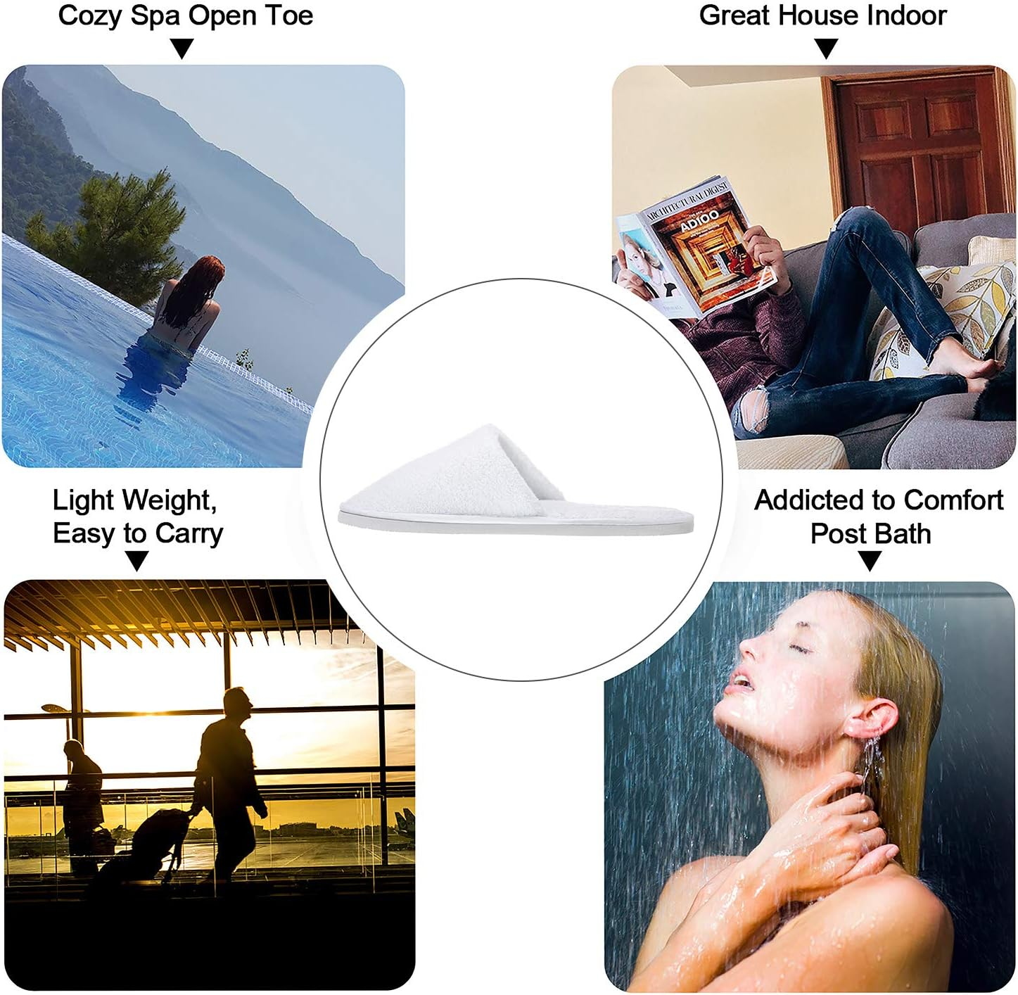 Echoapple 5 Pairs of Deluxe Closed Toe White Slippers for Spa, Party Guest, Hotel and Travel image number 3