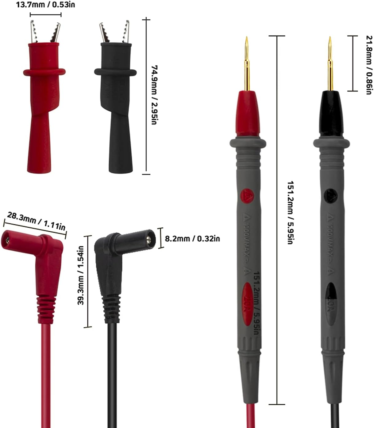 Electronic Test Leads Test Probes Multimeter Leads with Crocodile Clips Gold Plated Super Sharp Tips Silicone Test Lines PT1008 20A 1000 V image number 5