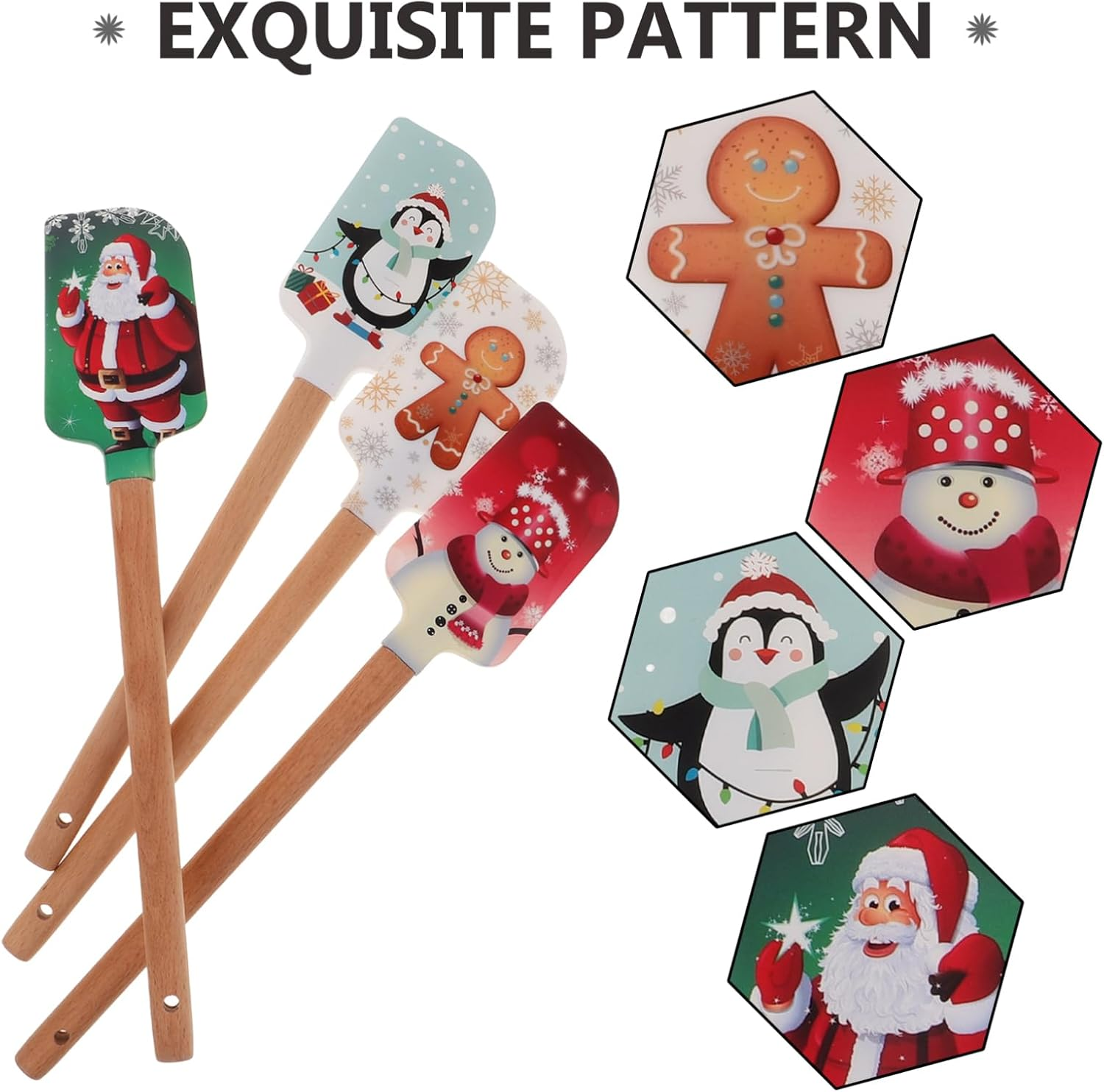 Veemoon 4Pcs Christmas Silicone Spatula Baking Utensils for Cake Decorating and Jar Scraping image number 1