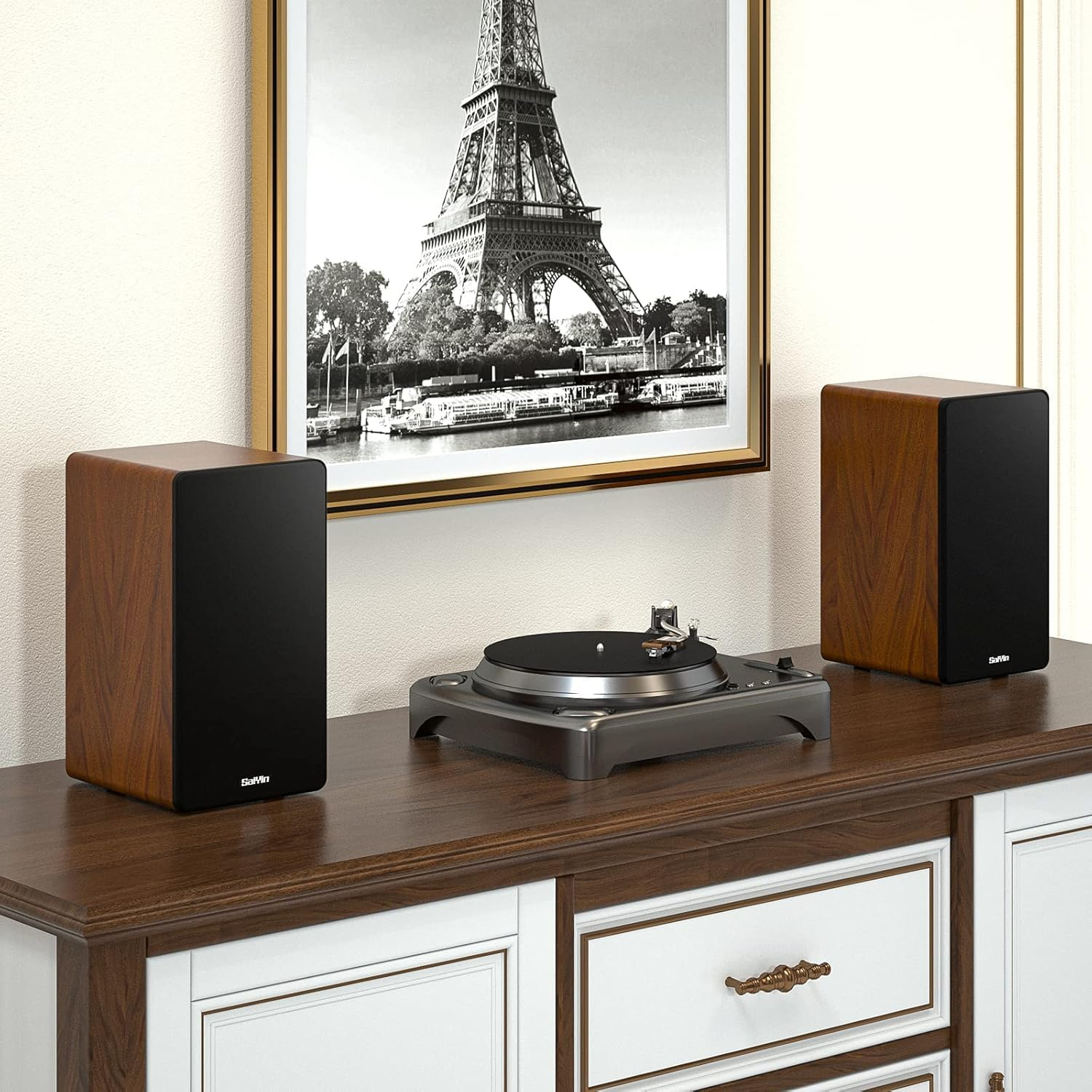 Saiyin Bluetooth Bookshelf Speakers, 40W X 2 Powered TV Speakers with 4 Inch Woofer, Turntable Speakers with Optical/Aux Input/Subwoofer Line Out for PC and Tvs image number 1