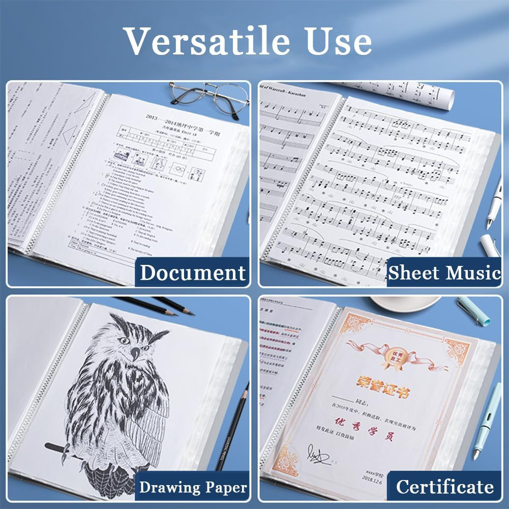 Ciuaz A4 Colored File Folders, with 60 Pockets Display Book, Large Capacity Clear Plastic Pocket Folders-Durable Presentation Book for School, Office, and Documents Organizer (White) image number 5