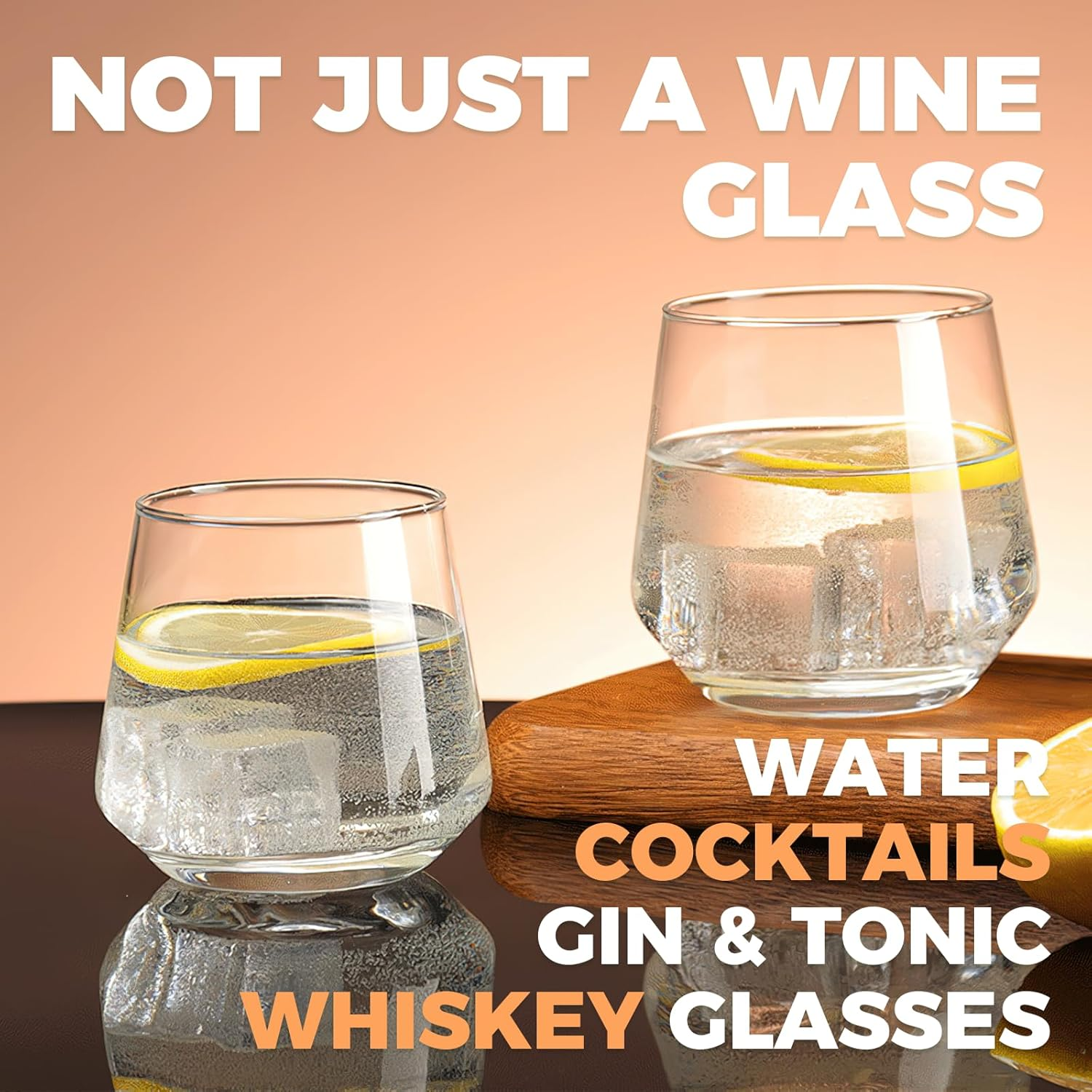 XURUIAU 6Pcs Stemless Wine Glasses for Red, White, Rose Wine, Gin, Cocktail，410Ml，Modern Design Drinking Glasses Set image number 2