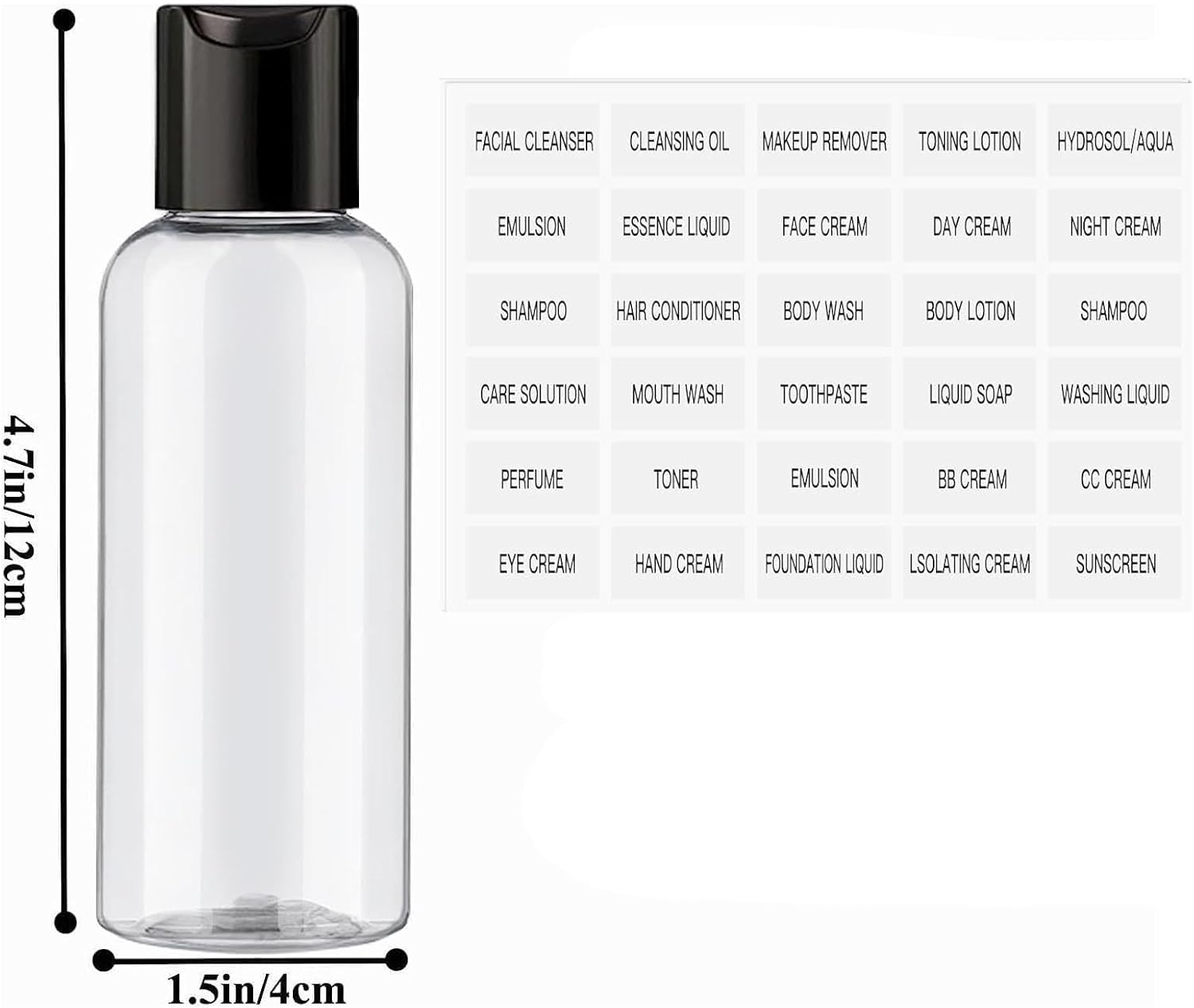 3.4 Oz Travel Bottles for Toiletries, Empty Travel Size Containers Tsa Approved, Small Plastic Shampoo Bottles with Labels and Transparent Storage Bag 4/5 Pcs 100Ml, Clear (4 Pcs Clear) image number 5