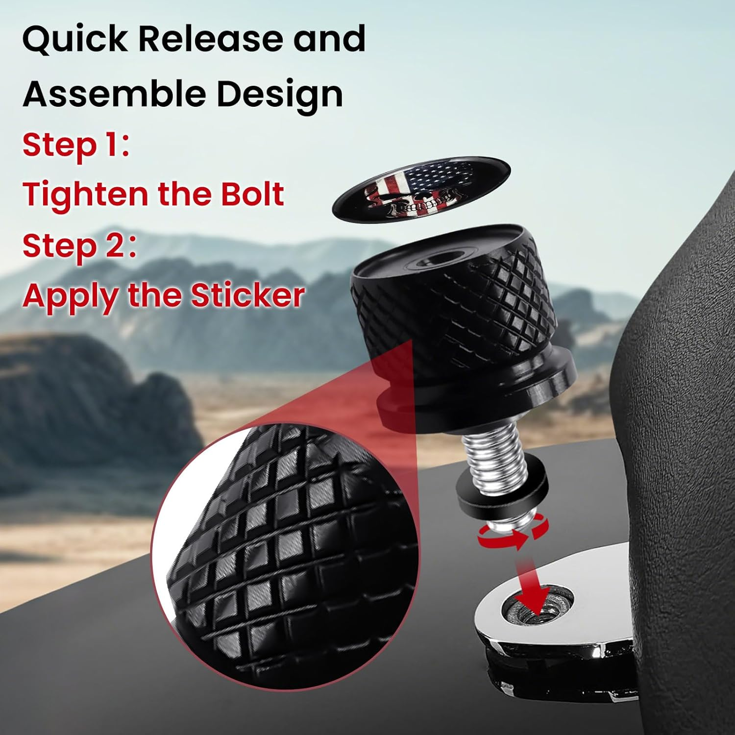 Black Stainless Knurled Fender Rear Seat Bolt Screw for Indian Scout All Models 2015-2020 - American Skeleton image number 6