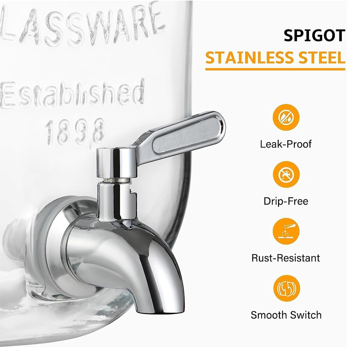 9SHOME 5L Glass Beverage Dispenser with Stand, Drink Dispenser with Stainless Steel Spigot, 1 Gallon Wide Mouth Mason Jar Container for Juice, Lemonade, Soda, Cocktail, Wine, with Fruit Infuser image number 5