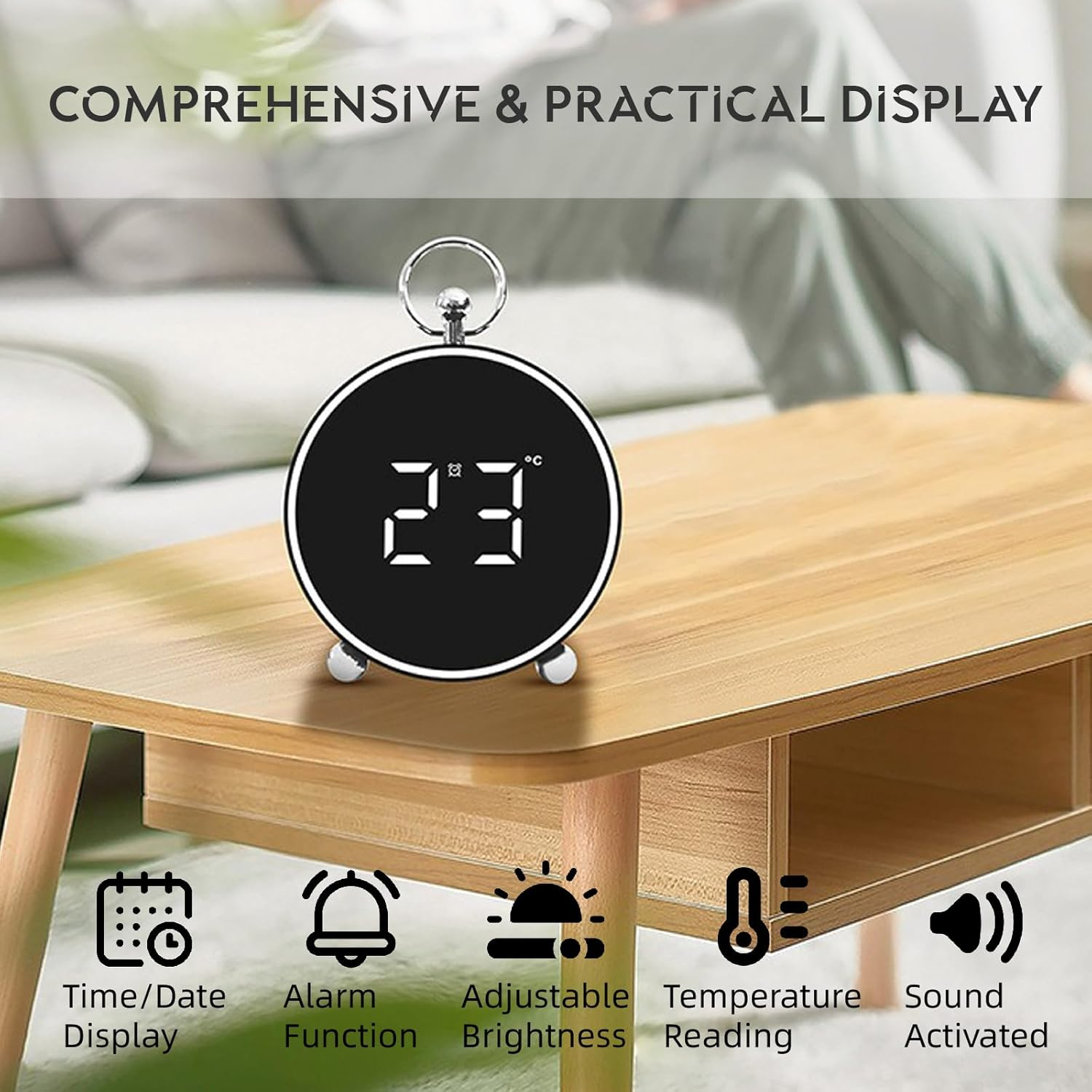 Bay Breeze Vintage round Digital Clock for Bedroom, Home Alarm Clock for Kids and Adults, Traditional Design (Retro Black) image number 1