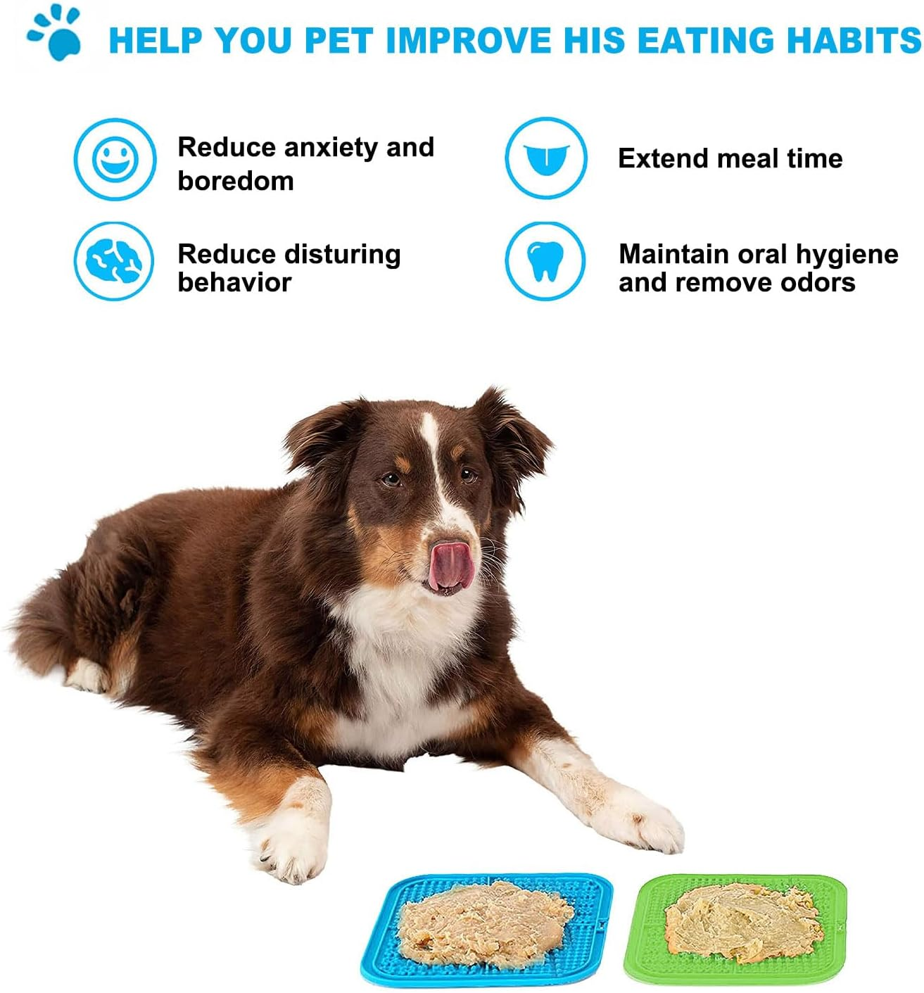 Lesipee Licking Mat for Dogs & Cats 2 Pack, Slow Feeder Lick Pat, Anxiety Relief Dog Toys Feeding Mat for Butter Yogurt Peanut, Pets Supplies Bathing Grooming Training Calming Mat (Blue&Green) image number 6